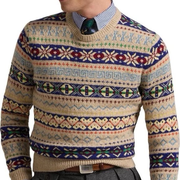 Polo Ralph Lauren Fair Isle Jacquard Wool Alpaca Holiday Sweater Sportsman L - Picture 2 of 13